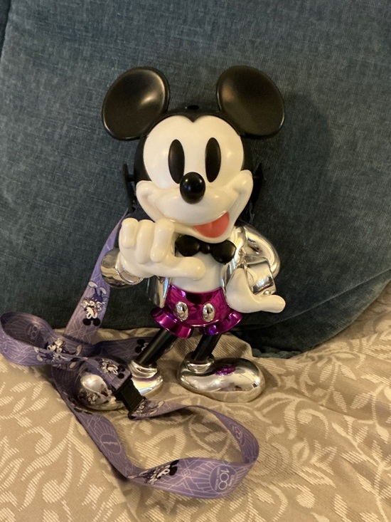 Disney Other - Disneys 100th Black, White & Purple Mickey Mouse Metallic sipper cupwith Lanyard